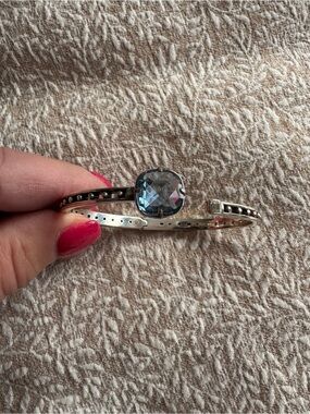 Brighton Silver Cuff Bracelet with Light Blue Stone